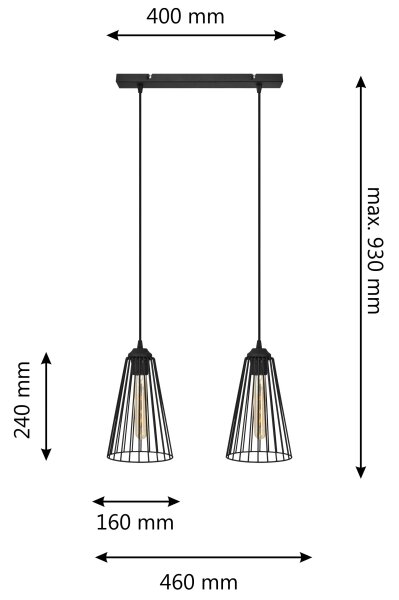 Lampadario a sospensione con filo TORRI 2xE27/15W/230V nero
