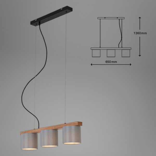 Briloner - Lampadario a sospensione con filo RHON 3xE14/25W/230V albero di caucciù
