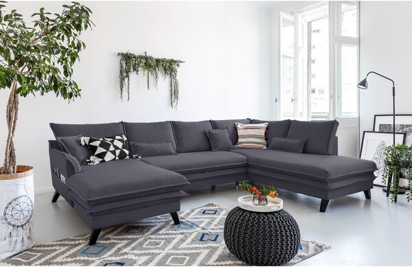 Divano letto a U antracite, angolo destro Charming Charlie - Miuform