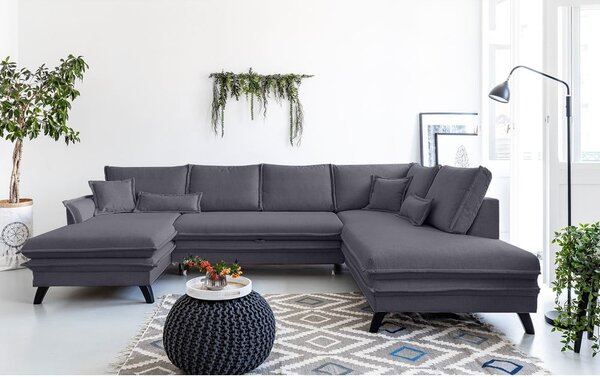 Divano letto a U antracite, angolo destro Charming Charlie - Miuform