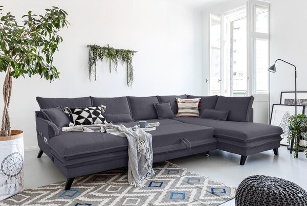 Divano letto a U antracite, angolo destro Charming Charlie - Miuform