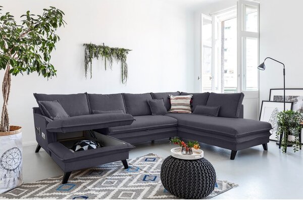 Divano letto a U antracite, angolo destro Charming Charlie - Miuform