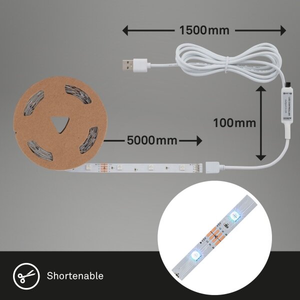 Brilo - LED RGB Striscia dimmerabile 6,6m LED/6W/USB + +TC