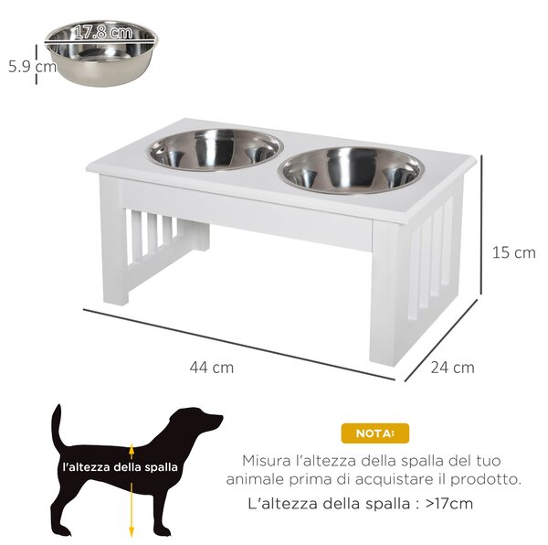 Pawhut Ciotola Rialzata per Cani in Acciaio Inossidabile, Base in Legno MDF, con 2 Piatti, 44x24x15cm|Aosom
