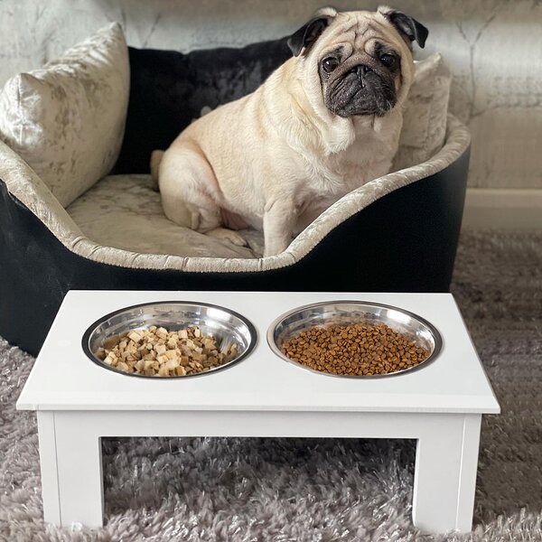Pawhut Ciotola Rialzata per Cani in Acciaio Inossidabile, Base in Legno MDF, con 2 Piatti, 44x24x15cm|Aosom