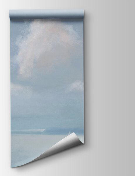 Carta da parati Barca a vela al centro di uno specchio d'acqua, Carta da parati acquerello sul muro, Carta da parati popolare, t00300 - Tapeko.it