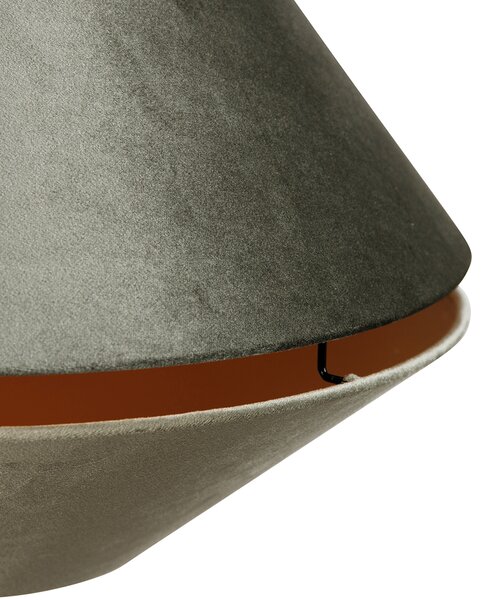 Lampada a sospensione nera con doppio paralume in velluto verde e interno oro - Combi 1