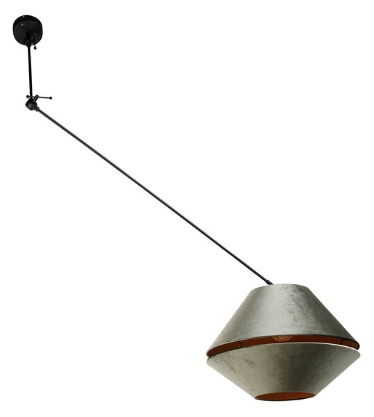 Lampada a sospensione nera con doppio paralume in velluto verde e interno oro - Blitz