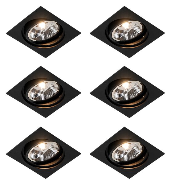 Set di 6 faretti orientabili a incasso quadrati neri - Chuck 111