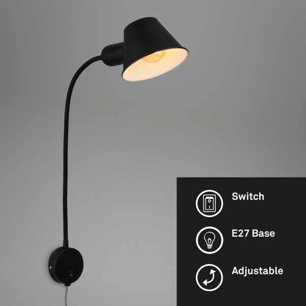 Briloner 2089-015 - Lampada da parete flessibile BRELLO 1xE27/10W/230V nera