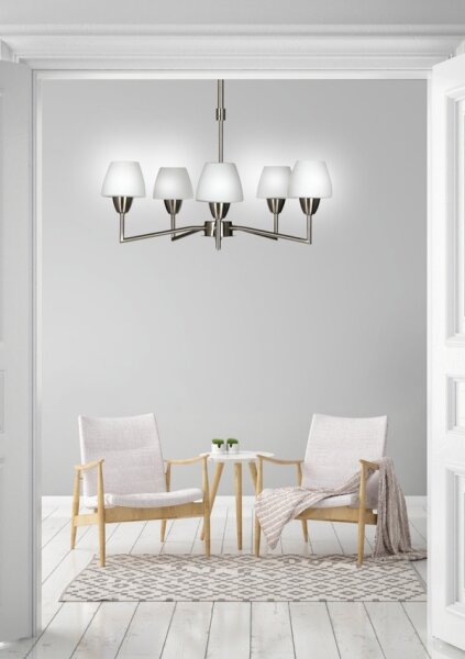 Lampadario su asta TOGO 5xG9/40W/230V cromo satinato/bianco