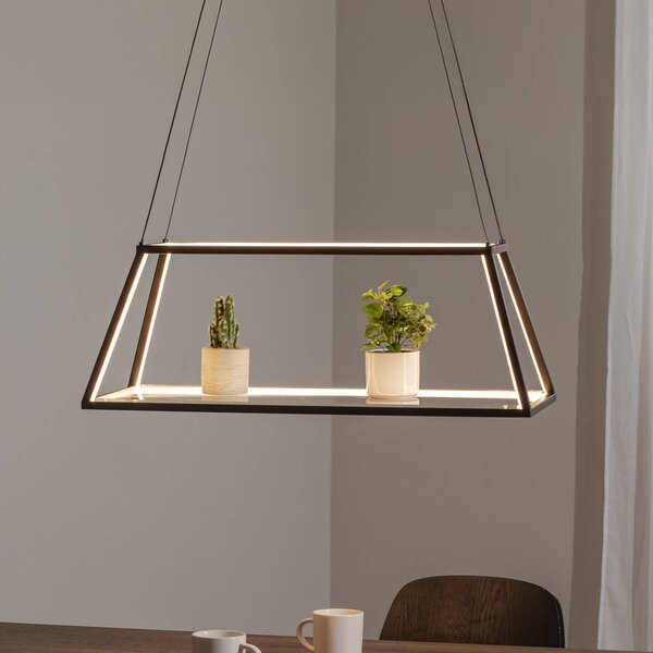 Lucande lampada LED a sospensione Mensola, nero, alluminio, 75 cm Mensola Lucande, dimmerabile, Nero, Soggiorno / Sala da pranzo, Alluminio, Moderno