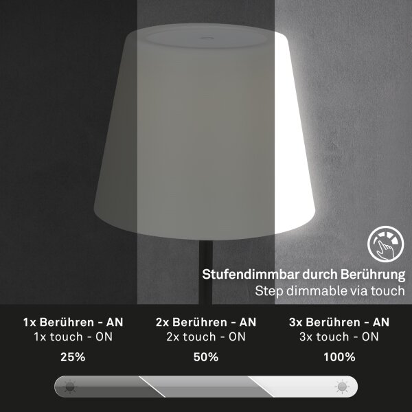 Brilo - Lampada LED esterna dimmerabile ricaricabile 3W 5V IP44 2000mAh