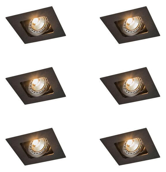 Set di 6 faretti da incasso quadrati neri orientabili - Artemis