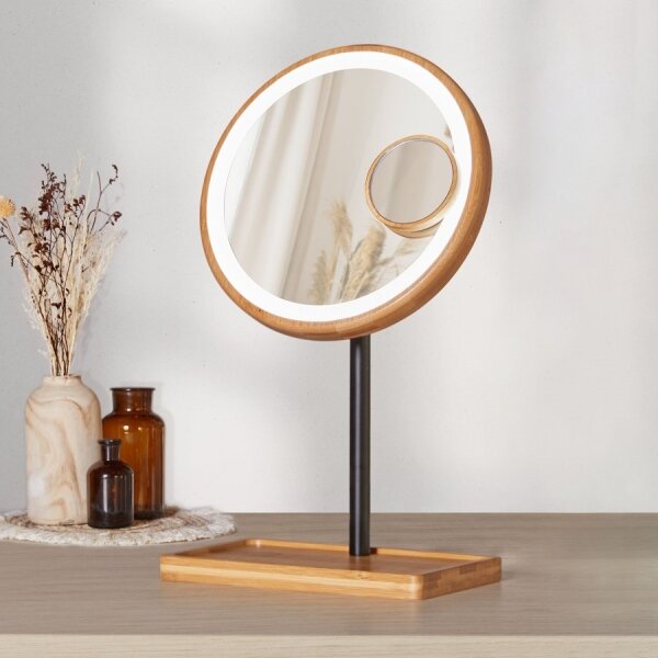 Lanaform - Specchio cosmetico dimmerabile con retroilluminazione LED 5V USB in bambù