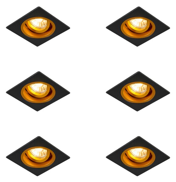 Set di 6 faretti da incasso neri con oro 9,3 cm ruotabili e inclinabili - Chuck