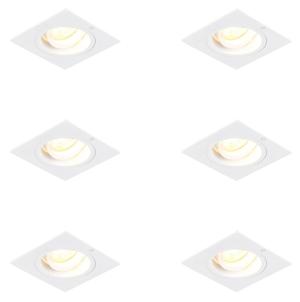 Set di 6 faretti da incasso quadrati bianchi orientabili e inclinabili - Chuck