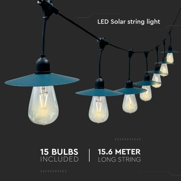Catena LED solare 15xLED/0,2W/3,7V 15,6 m 3000K IP44 2400 mAh