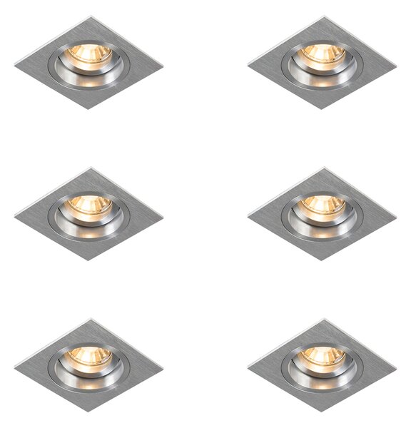 Set di 6 faretti da incasso quadrati in alluminio regolabili - Chuck