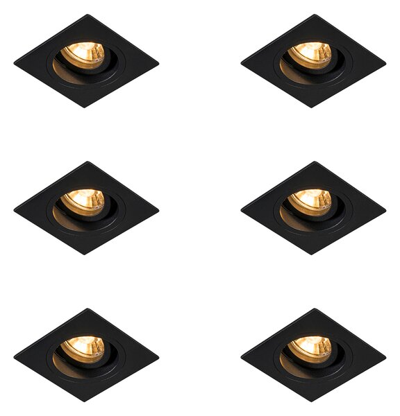 Set di 6 faretti da incasso moderni neri 9,3 cm ruotabili e inclinabili - Chuck