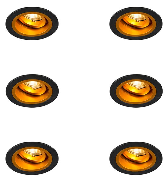 Set di 6 faretti da incasso rotondi neri con oro orientabili e inclinabili - Chuck