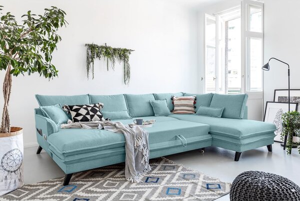 Divano letto a U azzurro, angolo destro Charming Charlie - Miuform