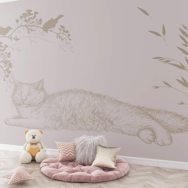 Carta da parati Gatto sdraiato sul ramo di un albero, Carta da parati animali, Carta da parati popolare, t00324 - Tapeko.it