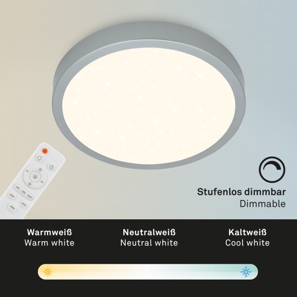 Briloner 3704-014-Plafoniera LED dimmerabile RUNA LED/22W/230V silver+RC