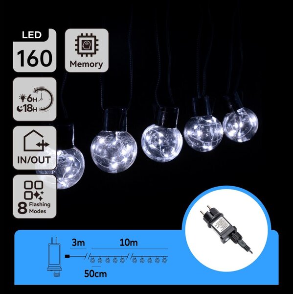 Aigostar - Catena luminosa decorativa LED per esterni, 160 LED, 3,6 W, 230 V, 10 m, IP44, bianco freddo