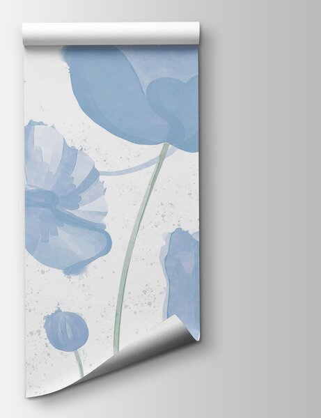 Carta da parati Delicati fiori dalle morbide tonalità blu, Carta da parati acquerello sul muro, Carta da parati popolare, t00360 - Tapeko.it