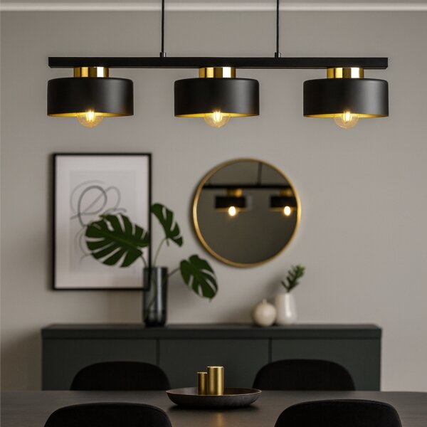 Lampadario a sospensione con cavo IGNIA 3xE27/60W/230V nero/oro