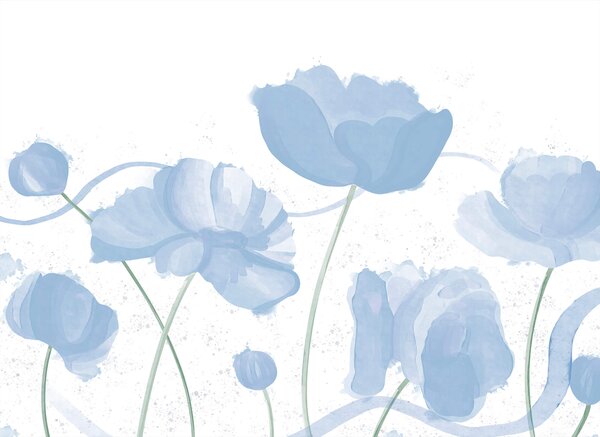Carta da parati Delicati fiori dalle morbide tonalità blu, Carta da parati acquerello sul muro, Carta da parati popolare, t00360 - Tapeko.it