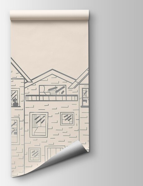 Carta da parati Disegno di una fila di case, Carta da parati citta, Carta da parati popolare, t00365 - Tapeko.it