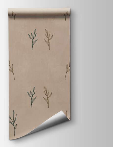 Carta da parati Motivo di foglie su sfondo beige, Carta da parati Foglie, Carta da parati popolare, t00304 - Tapeko.it