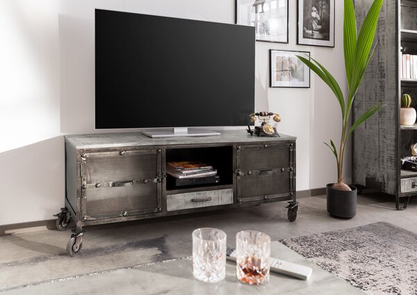 Mobile TV in legno di Mango 150x40x60 grigio scuro laccato HEAVY INDUSTRY  #119