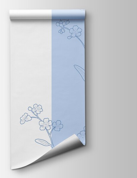 Carta da parati Disegno di fiori blu e bianchi, Carta da parati Floreale, Carta da parati popolare, t00413 - Tapeko.it