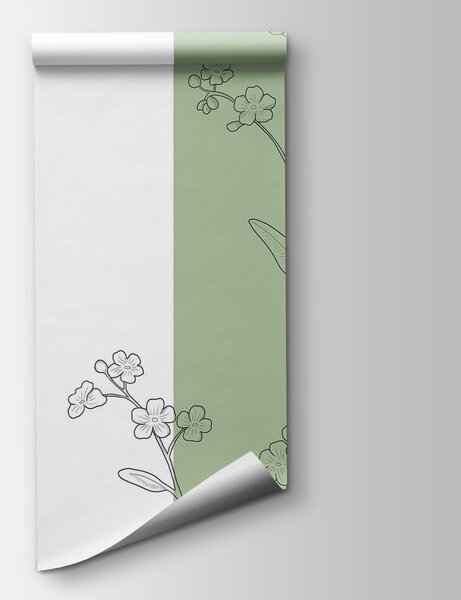 Carta da parati Disegno di fiori e foglie, Carta da parati Floreale, Carta da parati popolare, t00413v1 - Tapeko.it