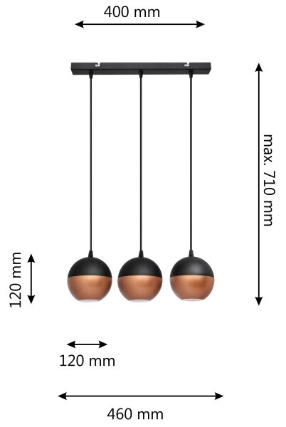 Lampadario LED a sospensione con filo MIDWAY 3xGU10/4,8W/230V nero/rame
