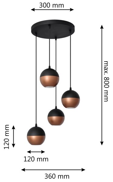 Lampadario LED a sospensione con filo MIDWAY 4xGU10/4,8W/230V nero/rame