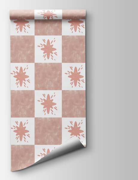 Carta da parati Motivo a quadrati rosa con quadrati bianchi, Carta da parati Geometriche, Carta da parati popolare, t00439 - Tapeko.it