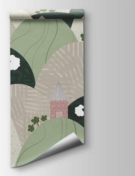 Carta da parati Paesaggio con colline e fiori, Carta da parati Foresta, Carta da parati popolare, t00431 - Tapeko.it