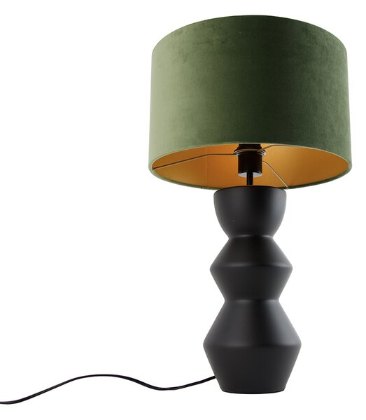 Lampada da tavolo di design con paralume in velluto nero verde e oro 35 cm - Alisia