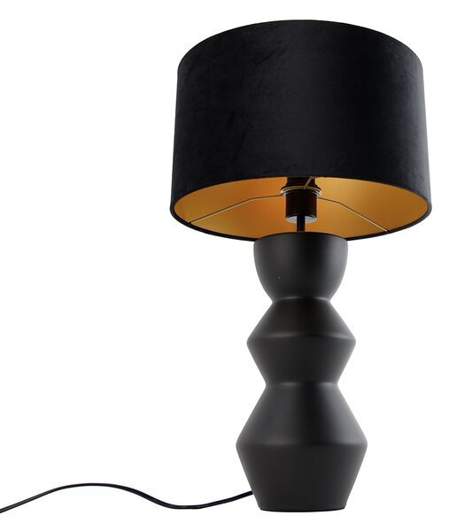 Lampada da tavolo di design con paralume in velluto nero nero con oro 35 cm - Alisia