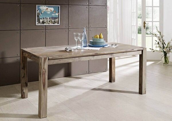 tavolo da pranzo allungabile in legno di Sheesham / palissandro  140-22x90x76 grigio scuro oliato NATURE GREY #