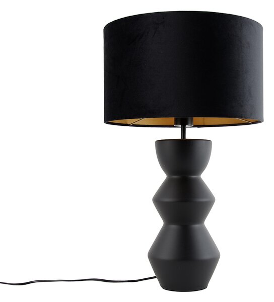 Lampada da tavolo di design con paralume in velluto nero nero con oro 35 cm - Alisia