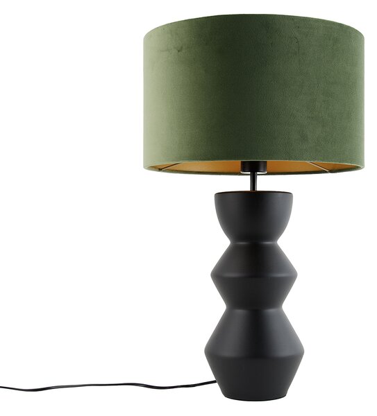 Lampada da tavolo di design con paralume in velluto nero verde e oro 35 cm - Alisia