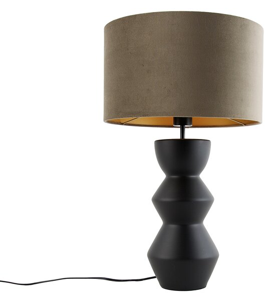 Lampada da tavolo di design con paralume in velluto nero color tortora con oro 35 cm - Alisia