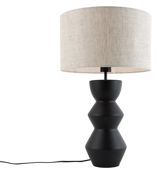 Lampada da tavolo di design con paralume in tessuto nero grigio chiaro 35 cm - Alisia