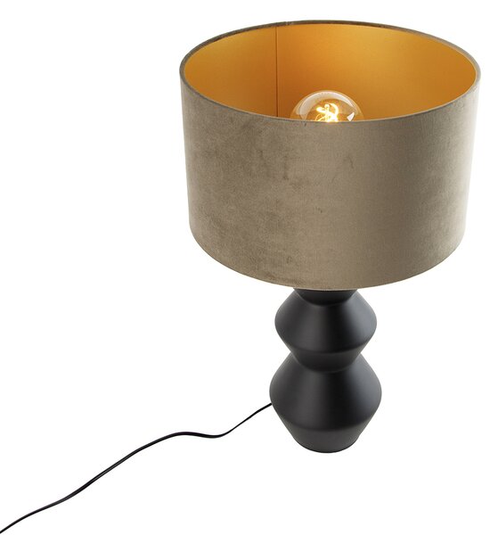 Lampada da tavolo di design con paralume in velluto nero color tortora con oro 35 cm - Alisia
