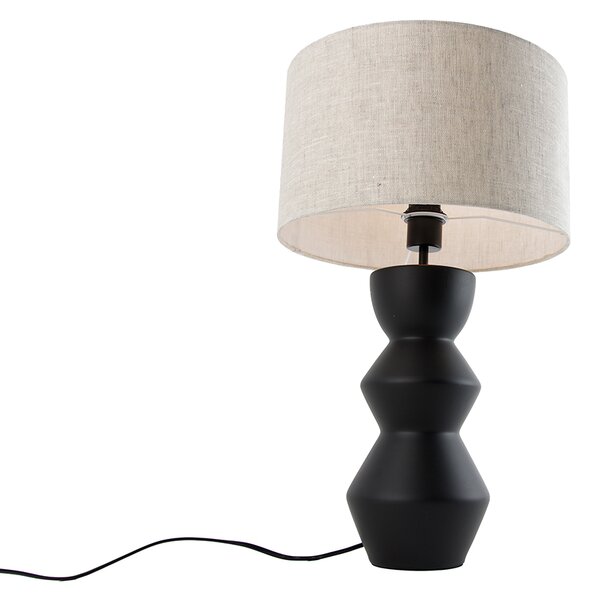 Lampada da tavolo di design con paralume in tessuto nero grigio chiaro 35 cm - Alisia